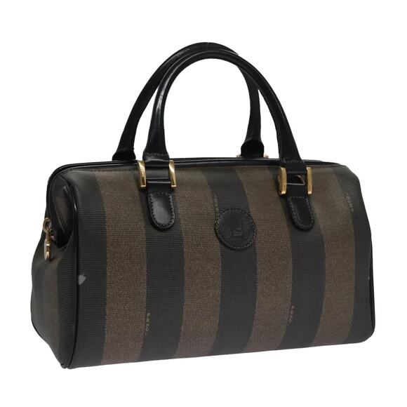 FENDI Pecan Canvas Hand Bag Brown Black Gold - Picture 1 of 12